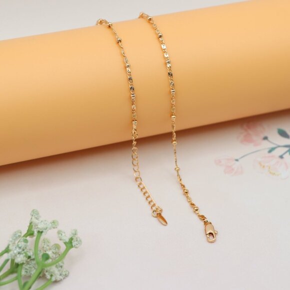 "Dainty Rose Gold Beaded Chain Necklace with Delicate Link Design , XPNL0165 - Picture 10 of 12